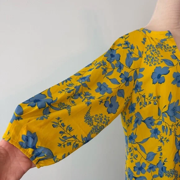 💙💛 Cabi Yellow Blue Floral Tunic Dress Size L Flowy Boho Lightweight💙💛 - Picture 4 of 11